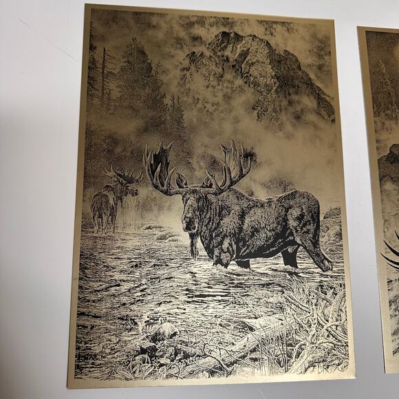Bill O'Neil Metal Etched Lithograph Prints on Paper "Bulging Elk" "Bald Eagle" - Picture 5 of 7